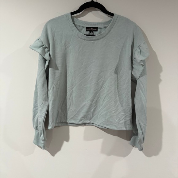 Almost Famous Tops - NWT ALMOST FAMOUS Light Blue‎ Ruffle Sleeve Crewneck Pullover Sweatshirt Size L